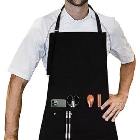 Tablier, 70 x 85 cm, Tablier de Cuisine en avec Cou réglable Sangle, qualité Professionnelle Tablier BBQ (1/5)