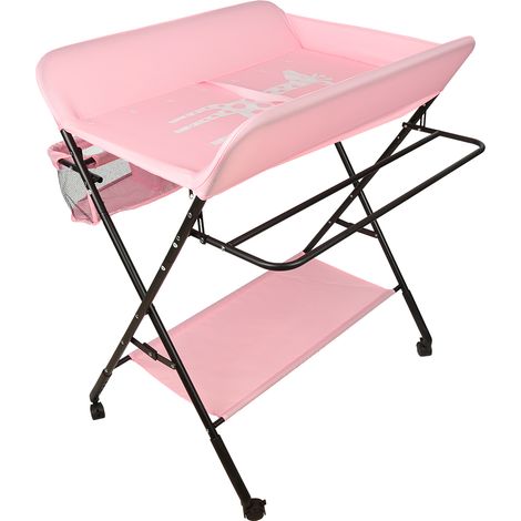 Wickeltisch Klappbar, Wickelauflage Kommode mit Ablagekorb, Sicherheitsgurt & 4 Rollen, höhenverstellbar 806698cm -Rosa (1/5)