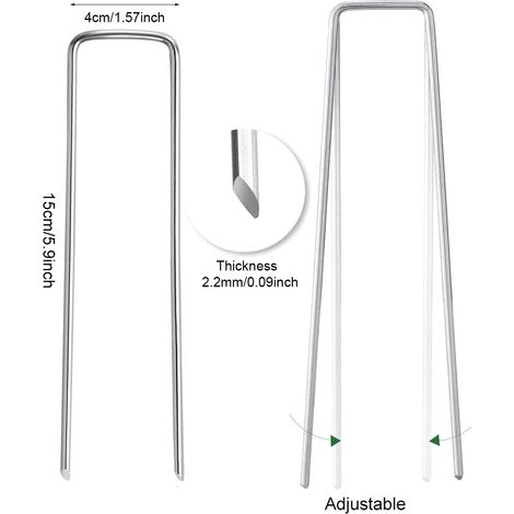 (2,2 mm x 150 mm, 10 pièces) Agrafes de jardin en U, piquets de clôture galvanisés en U, clous pour gazon et barrières. (1/5)