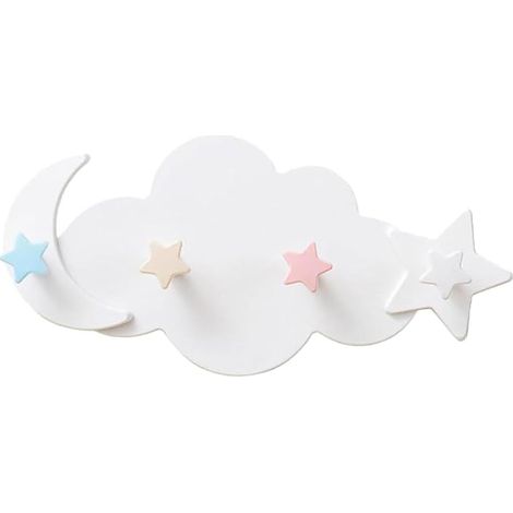 Crochets étoiles et lune, 4 crochets pour cintres enfants, cintre mural en plastique sans perçage, crochets muraux en forme de nuage, adaptés aux armoires (1/5)