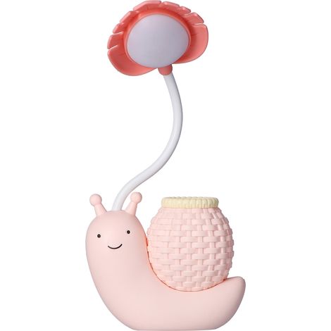 Faltbare LED-Lampe in Form einer Cartoon-Schnecke, vielseitige Schreibtischlampe mit Stifthalter und Anspitzer, kühles Licht, wiederaufladbar über USB (eingebauter Akku / 8804), rosa (Ring in zufällig (1/5)