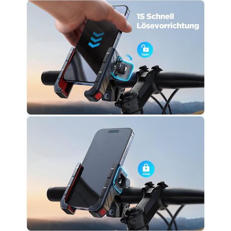 Handyhalterung für Fahrräder, Motorräder, 【Anti-Shake-Stoßdämpfer】【1S-Schnellverschluss】, Universelle Handyhalterung für Ihr iPhone 17/16/15, Samsung S26/S25 (4,7-7 Zoll)