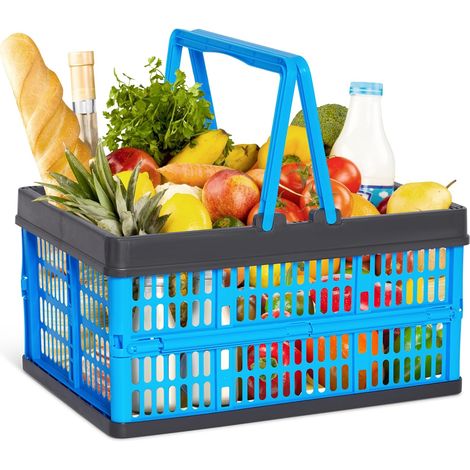 Boîte pliante Novaliv Bleue - Panier pliable 16 L avec poignées - Panier de courses polyvalent - Boîte de rangement pratique