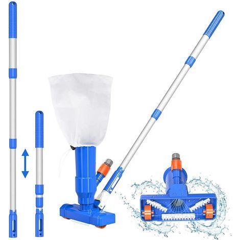 Aspirateur de piscine avec brosse et sac à feuilles – Poteau aluminium 102 cm – Compatible avec tuyaux standards – Nettoyage facile (1/5)