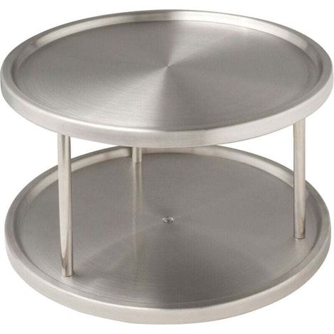 Plateau tournant Duo , 2 tablettes de rangement rotatives, Aménagement intérieur des placards, Acier inoxydable brossé, 26.5x15.5x26.5 cm, Argent mat (1/4)