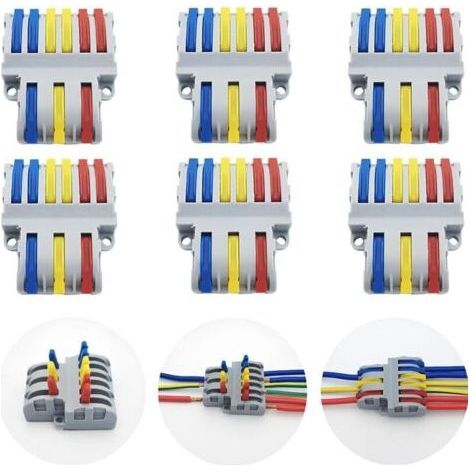 Connection Terminals, 6 Pcs Quick Electrical Connector, Compact Wire Connectors SPL-63 (3 in 6 out) (1/4)