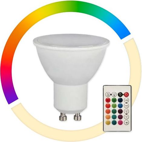Ampoule LED RGB GU10 dimmable avec télécommande avec changement de couleur, 4,8 watts 420 lumens 3000K blanc chaud, DxH 4,5x8,8 cm, V-Tac 2927 (1/7)