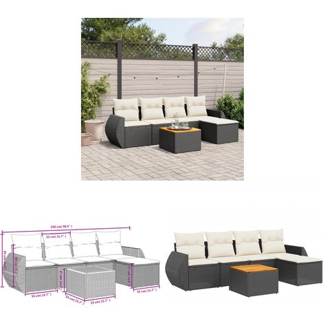 6-tlg. Garten-Sofagarnitur mit Kissen Schwarz Poly Rattan - Gartenmöbel Set - Outdoor Möbel - Rattan Gartenset - Lounge Set - Esstisch Set - Home & Living (1/3)