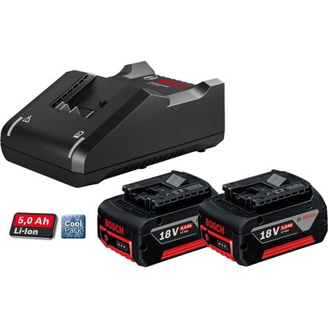 2 X Bosch 18v 5Ah Li-ion COOLPACK Batteries Lithium Ion + GAL18V40 Fast Charger (1/3)