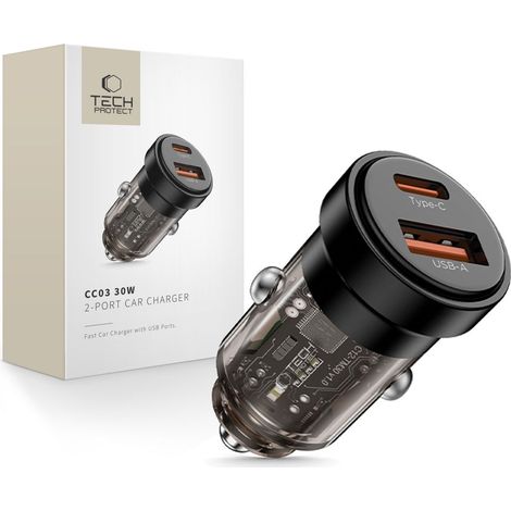 TECH-PROTECT CC03 2-Port-Autoladegerät PD30W/QC3.0 Schwarz