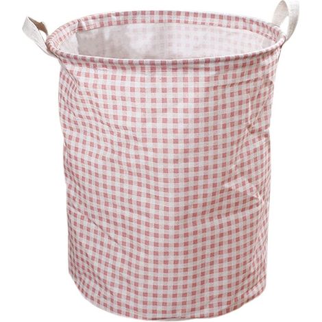 1 piece of pink plaid laundry basket, portable and waterproof dirty laundry basket, foldable plaid storage basket with handle, suitable for bedrooms and bathrooms.