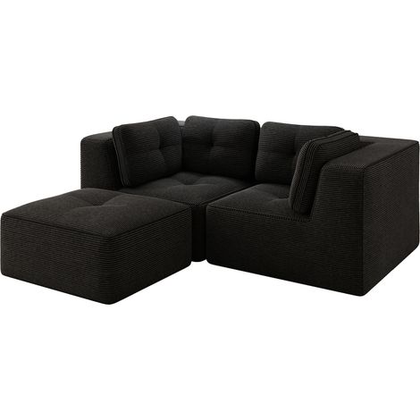 Sofá esquinero modular L de 2 plazas en chenilla negra HOMVRA (1/5)
