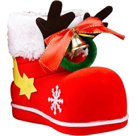 pièce de décorations de Noël : bottes floquées, bois de renne, clochette, bottes à bonbons, cadeau-12X10CM-Red (1/3)