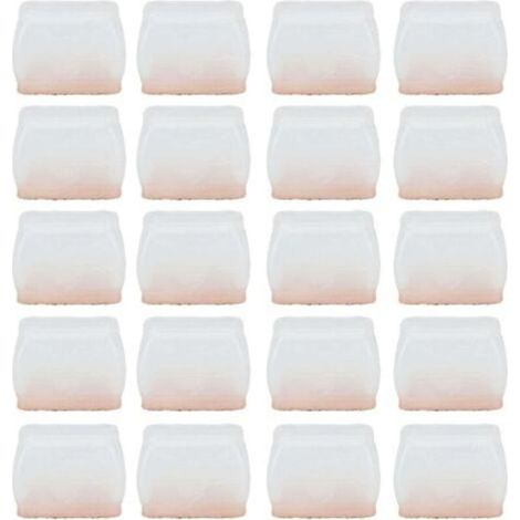 Protecteur de pieds de chaise, 20 pièces,couverture de coussin de meubles en feutre de caoutchouc, anti-rayures, bruit, rectangulaire Transparent (1/4)