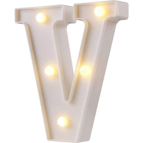 Lettres lumineuses LED style marquis, 26 lettres, logo lumineux idéal pour veilleuse, mariage, anniversaire, décoration de bar à domicile (blanc, V)