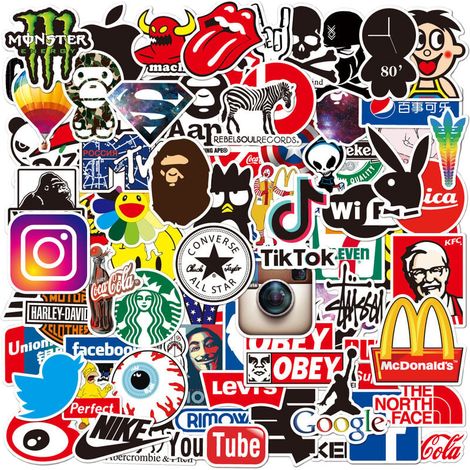 Aufkleber-Pack 100 Stück, Markenaufkleber, Skate-Aufkleber, Motorrad-Aufkleber, Laptop-Vinyl-Aufkleber für Wasserflasche, Gepäck, Snowboard, Motorräder (1/5)