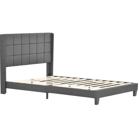 Cama doble capitoné gris 140 x 200 cm con somier y colchón de muelles ensacados (1/5)