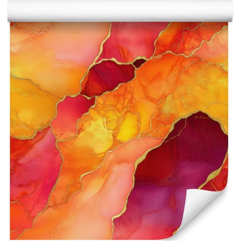 Carta da parati color pesca, oro e inchiostro rosso, 50x1000 cm (1/5)