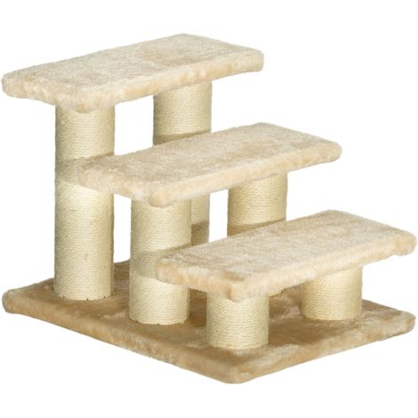 Escalier pour chats et chiens avec 11 cm de hauteur de marche, structure en panneaux de particules, finition en peluche crème (1/5)