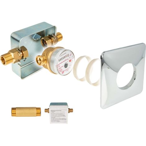 Unterputz Einstrahlzähler System ETK Komplett-SET, Warmwasser, Länge 80 mm, Einbaukasten 3/4 Zoll AG