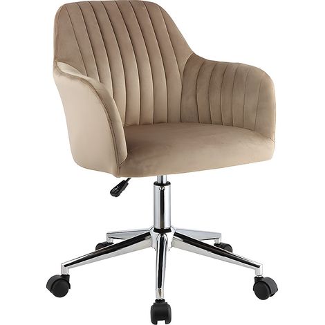 Vente-Unique – Chaise de bureau velours beige et argenté – Hauteur réglable – Accoudoirs – Pivotante avec roulettes – Charge max 110 kg