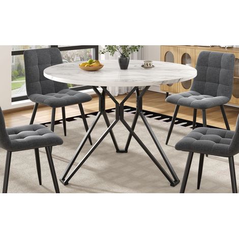 Table à manger ronde 100 cm effet marbre noir, pieds métalliques contemporains