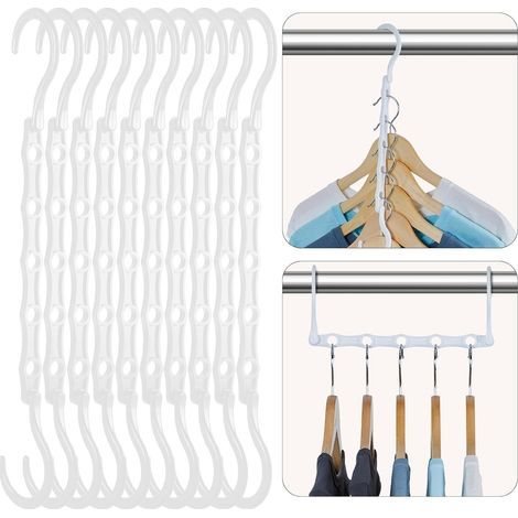 House Day Paquete de 20 perchas mágicas de plástico blanco para ahorrar espacio y almacenar ropa - Perchas múltiples resistentes para ropa pesada, dormitorio, casa (1/5)