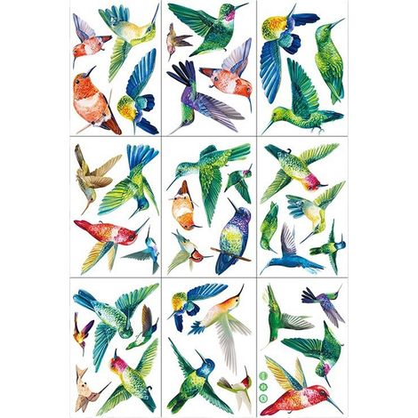 Autocollants Fenêtre Anti-Collision - Oiseaux Colibris - PVC Réutilisable - UV Imprimé - 9 Feuilles 38 Pièces - 20 x 30 cm - Intérieur Extérieur (1/5)