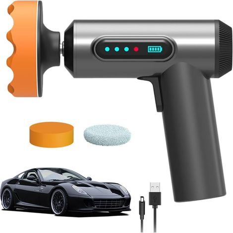 Polisseur de voiture sans fil, Machine de polissage tampon de voiture avec batterie rechargeable de 4000mAh, Polisseurs et tampons de voiture avec vitesse de 20000 rpm, 3 coussinets de polissage (1/5)