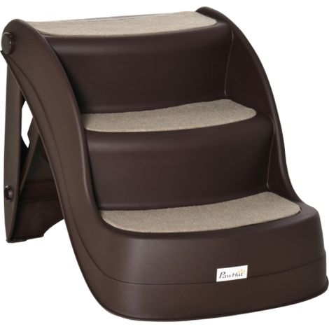 Portable Foldable Pet Stairs with 3 Steps and Non-slip Mats,Perfect for High Beds and Sofas,Size 49x38x38 cm,Brown. (1/5)