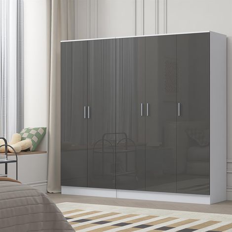 Reflect 2pc Wardrobe Bundle - 3 Door Plain + 2 Door Plain - Grey Gloss & Matt White