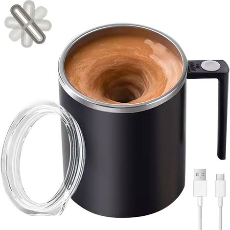 Mug auto-agitant,Mug à café auto-agitant,Convient pour le café, le lait, le cacao et d' boissons (Daik noir, 12 onces) (1/5)
