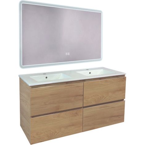 ONDEE ZEN - Meuble salle de bain TRENDY - 120 cm - Bois - 4 Tiroirs - Miroir ATHENA (1/3)