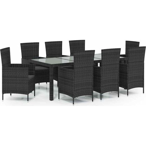 Maison Exclusive - Set da Pranzo da Giardino 9 pz con Cuscini in Polyrattan Nero (1/5)