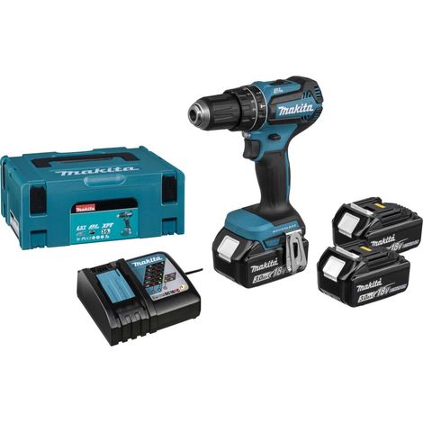 Taladro atornillador Makita Batería recargable DHP485RF3J de 18 V y 3 Ah (1/5)