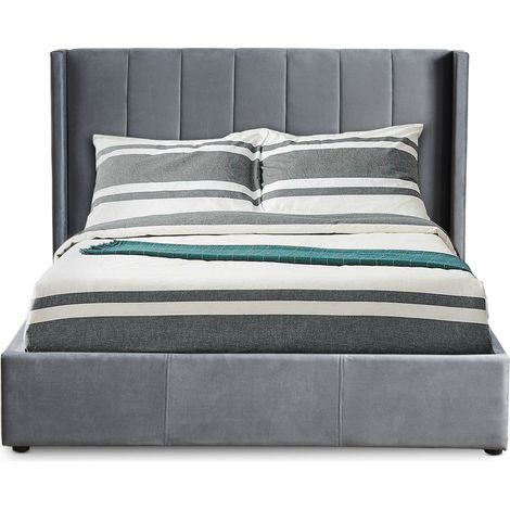 Cotecosy – Lit double relevable 180x200cm – Velours gris – Tiroirs de rangement – Tête de lit capitonnée – Dimensions L190 x P217 x H110 cm (1/5)