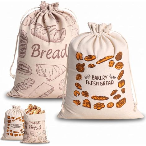 2 Sacs à Pain en Lin avec Cordon, Sacs à Pain Réutilisables pour Garder le Pain Frais, Conçus pour le Pain Maison, Baguettes et Fruits (1/5)