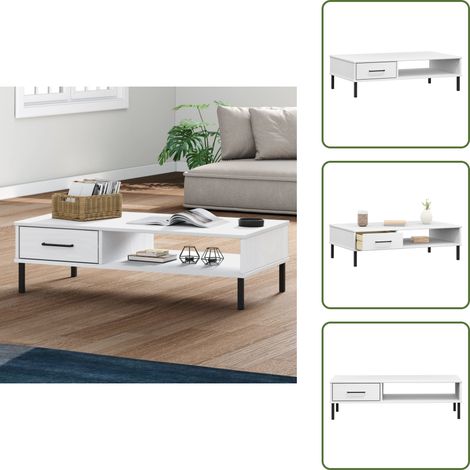 Table basse avec pieds en métal Blanc Bois pin massif OSLO - Table Basse - Meuble TV - Table D'appoint - Table Design - Table Bois (1/5)