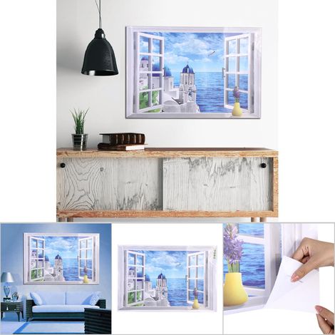 Sticker mural 3D amovible grand format, paysage de plage et de mer, papier peint autocollant, mer Égée (1/4)
