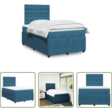 Matratze - Boxspringbett mit Matratze Dunkelblau 120x190 cm Samt (1/5)