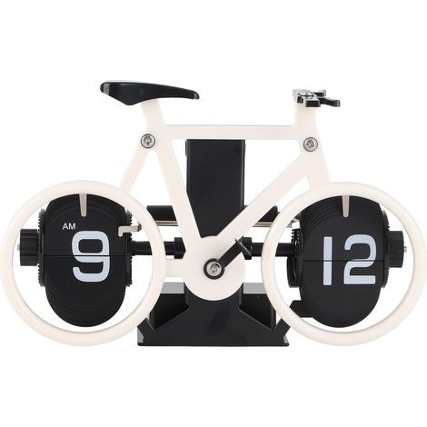 Horloge de table en forme de vélo, horloge à rotation automatique des pages, horloge décorative rétro, horloge à rotation simple des pages (blanc) (1/5)