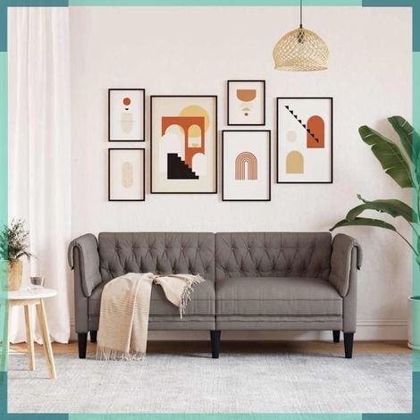 372552 Canapé Chesterfield 2 places taupe tissu (1/5)