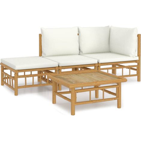 Maison Exclusive - Set Salotto da Giardino 4pz con Cuscini Bianco Crema in Bambù