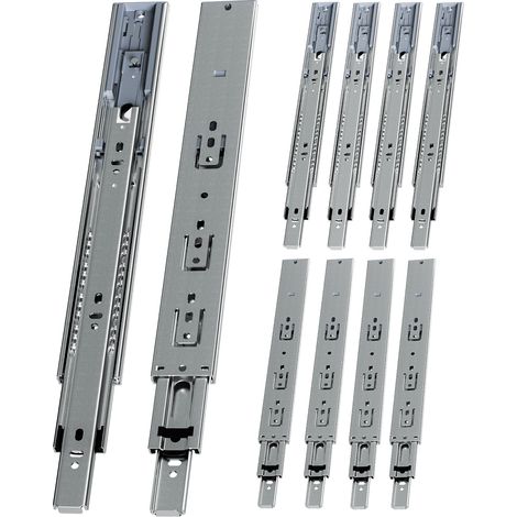 Randaco 5 Paar Schubladenschienen 350 mm Vollauszug, 3-teilig, Softclose mit Selbsteinzug, 45 kg Tragkraft, Schubladenauszug aus Stahl (1/5)