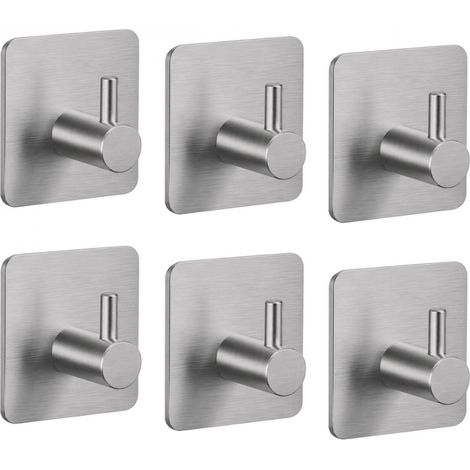 Lot de 6 crochets de fixation muraux adhésifs, cuisine, salle de bains - Acier inoxydable - Chrome - Linxor (1/5)
