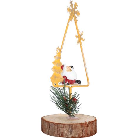Ornements vintage en bois et fer vieilli, série de Noël en métal et bois : trépied, Père Noël version Q. (1/5)