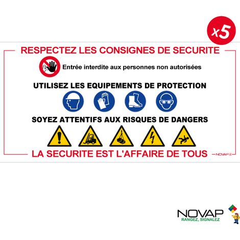 Lot de 5 Panneaux Respectez les consignes de sécurité 800x400mm - 3000030