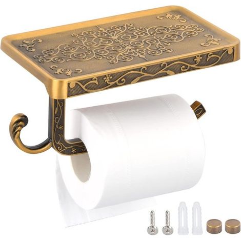 Soporte antiguo vintage para papel higiénico con estante - Soporte para rollo de papel higiénico - Soporte de pared (1/5)