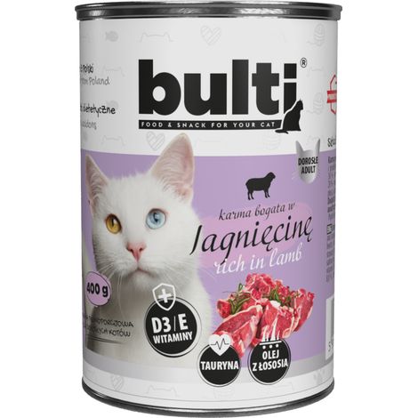 Alimento húmedo para gatos BULTI sabor cordero, lata de 400 g (1/2)