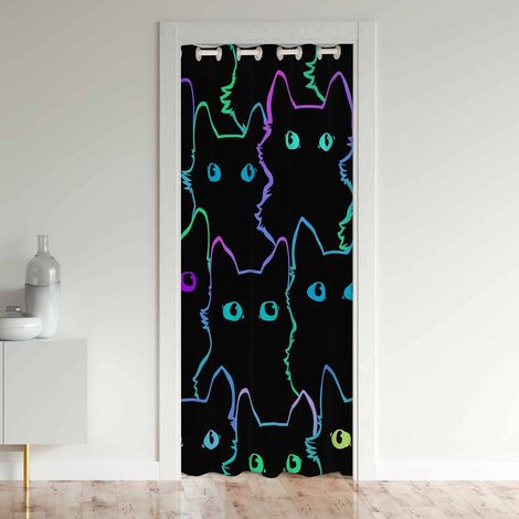 Chat Rideau de Porte 132x203cm Cute Chaton Rideaux Interieur Salon Chambre pour Chambre Salon Rideaux Exterieur d'entrée Animaux Rideau Occultant - 132L X 203H cm (1 Panneaux) (1/5)